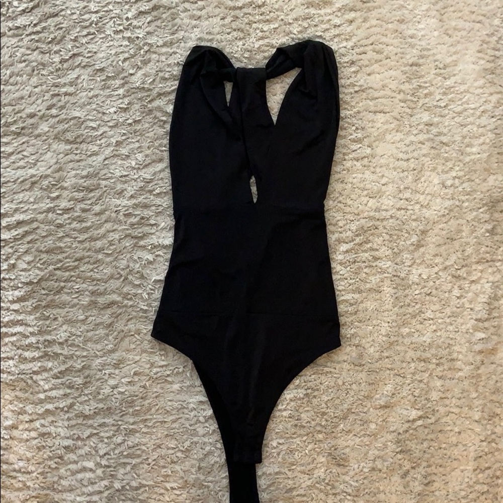 Lulus Black Tank Bodysuit Open Back.